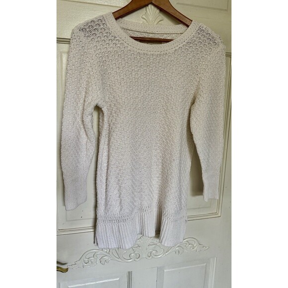 LOFT Women’s White Sweater Tunic Size Small | 100% Mercerized Cotton | - Picture 1 of 4